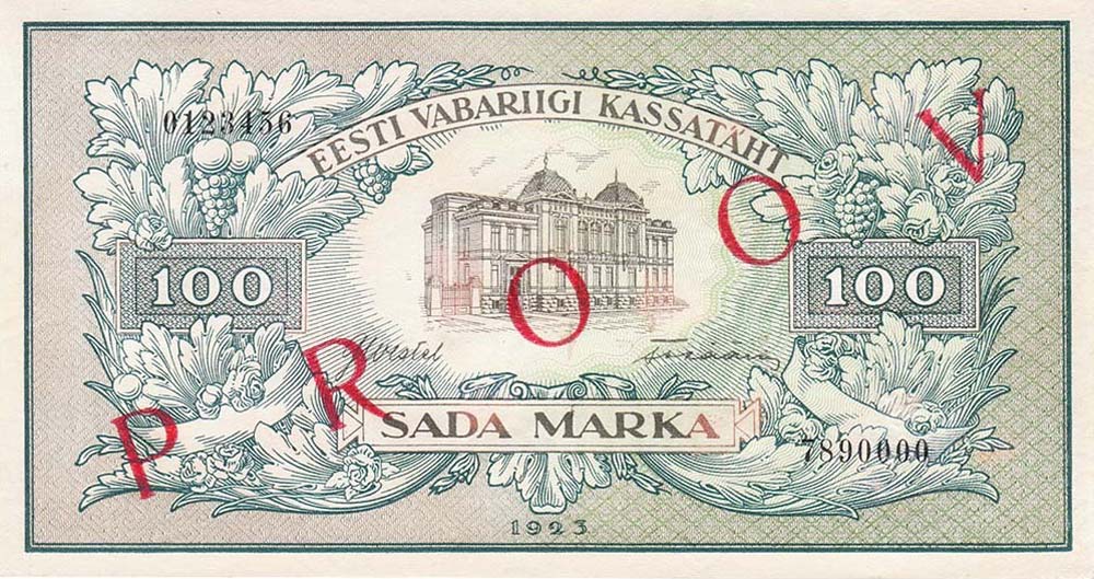 Front of Estonia p51s: 100 Marka from 1923
