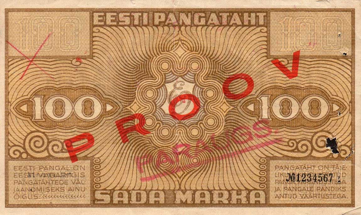 Back of Estonia p56s: 100 Marka from 1921
