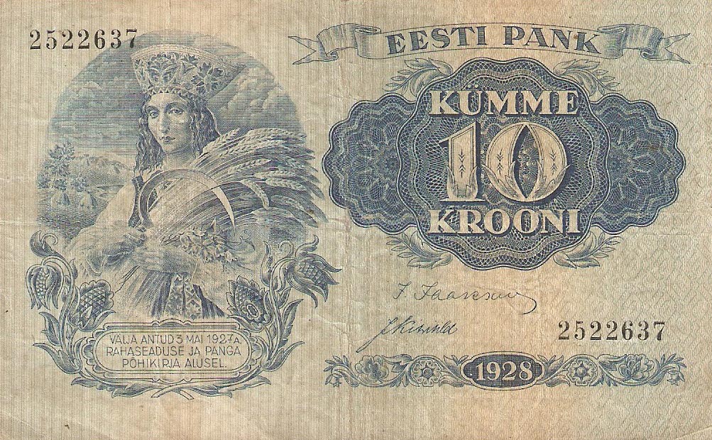Front of Estonia p63a: 10 Krooni from 1928