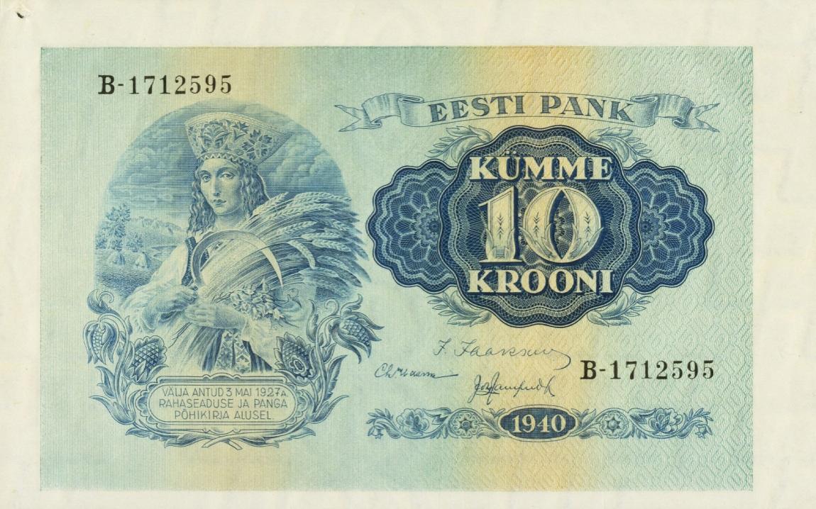 Front of Estonia p68a: 10 Krooni from 1940