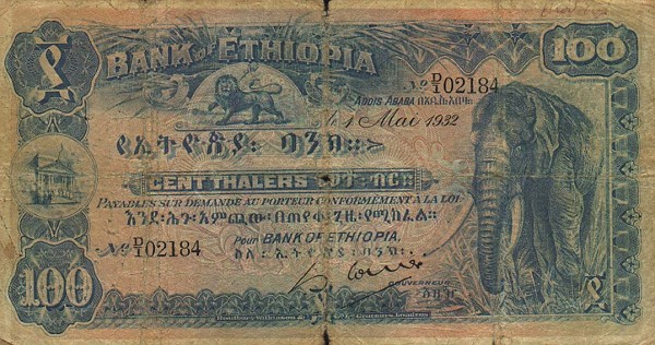Front of Ethiopia p10: 100 Thalers from 1932