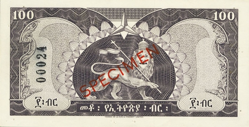 Back of Ethiopia p29s: 100 Dollars from 1966