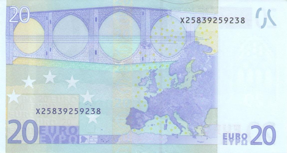 Back of European Union p10x: 20 Euro from 2002