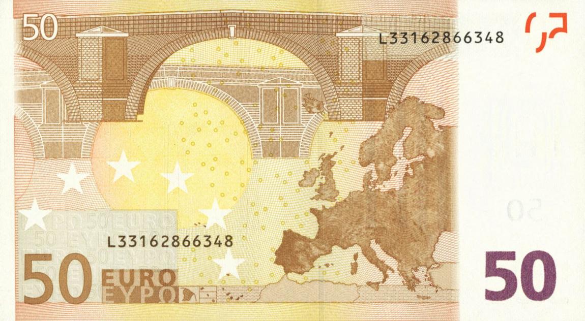 Back of European Union p17l: 50 Euro from 2002
