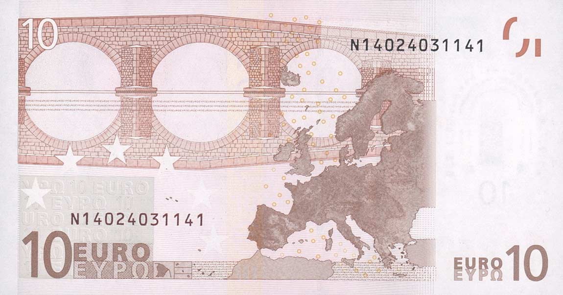 Back of European Union p2n: 10 Euro from 2002