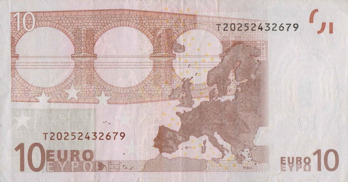 Back of European Union p2t: 10 Euro from 2002