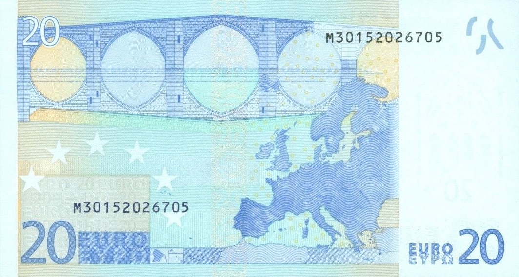 Back of European Union p3m: 20 Euro from 2002