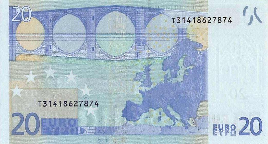 Back of European Union p3t: 20 Euro from 2002