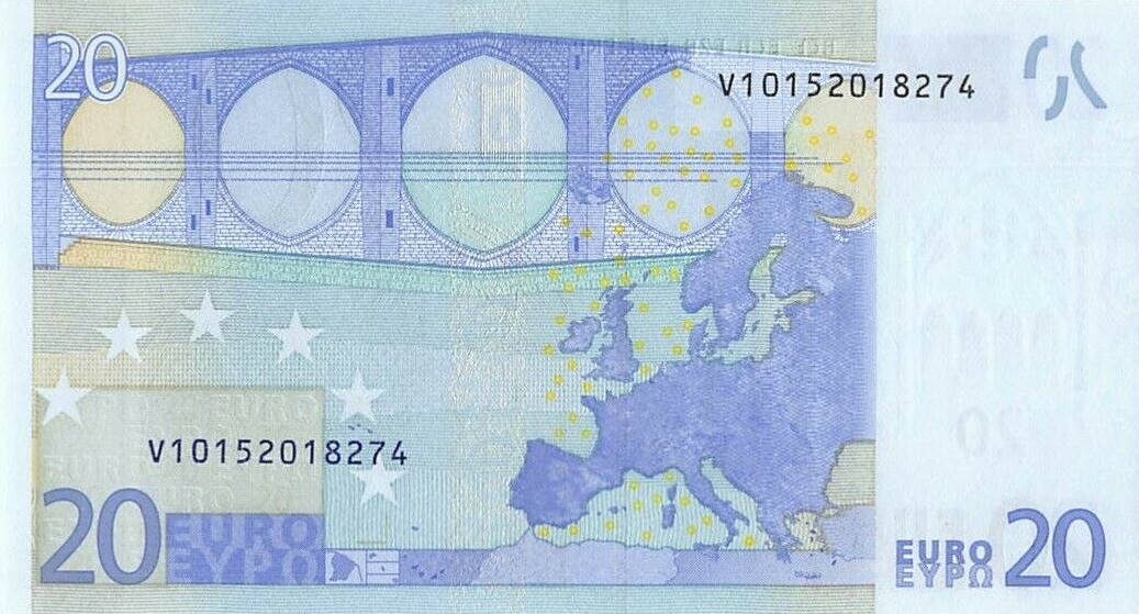 Back of European Union p3v: 20 Euro from 2002