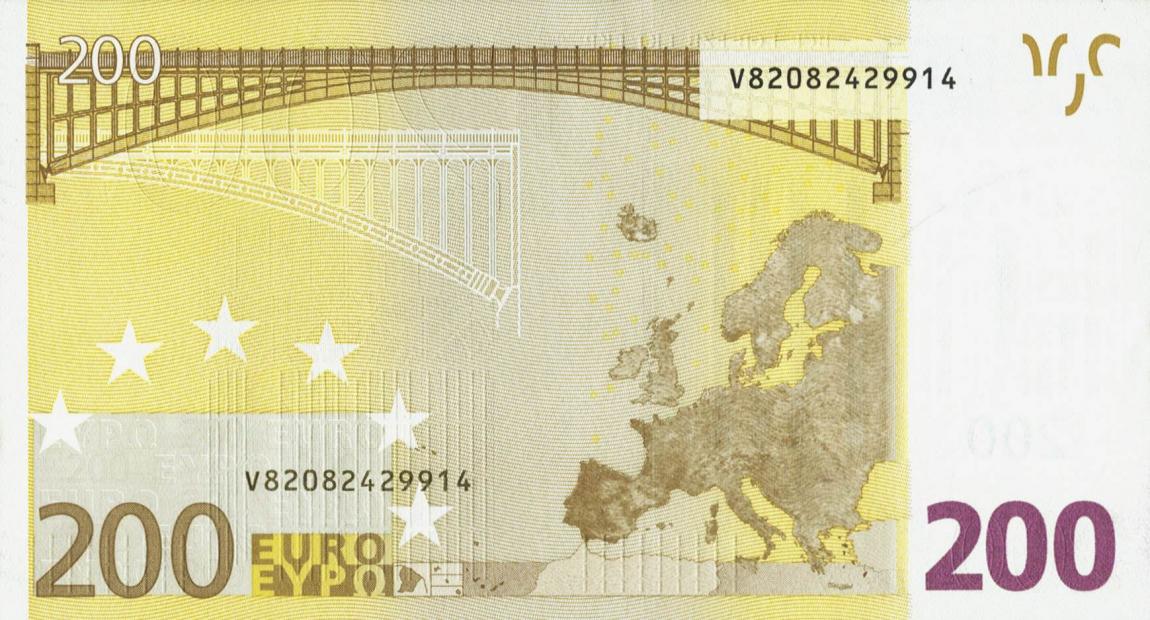 Back of European Union p6v: 200 Euro from 2002
