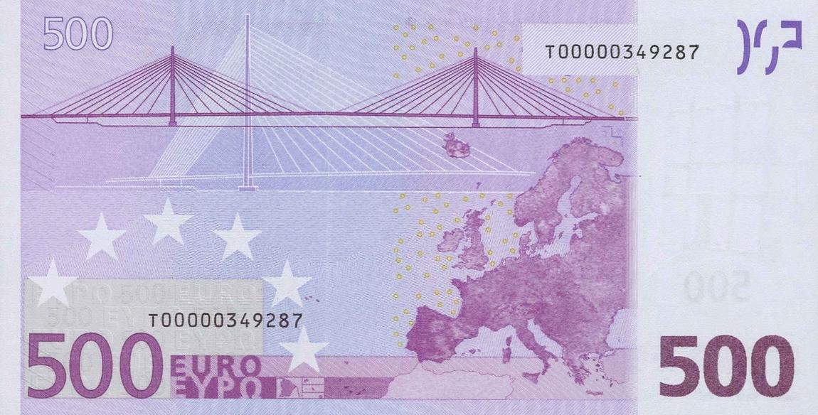 Back of European Union p7t: 500 Euro from 2002