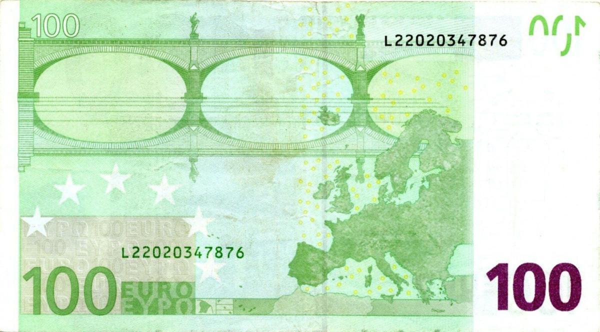Back of European Union p12l: 100 Euro from 2002