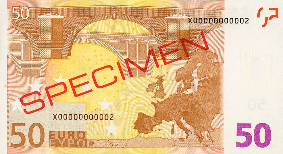 Back of European Union p4s1: 50 Euro from 2002