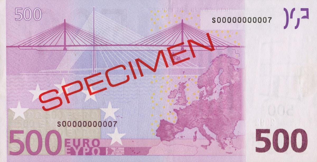 Back of European Union p7s1: 500 Euro from 2002