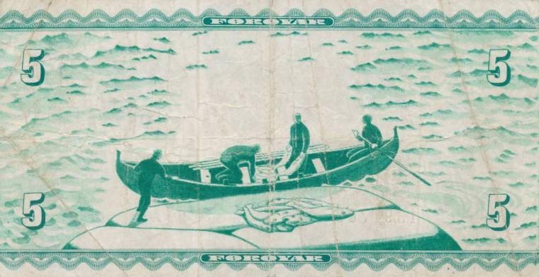 Back of Faeroe Islands p14b: 5 Kronur from 1949