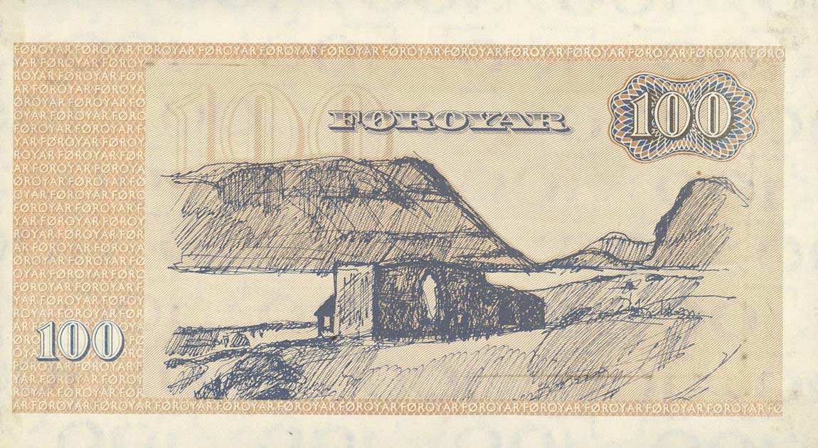 Back of Faeroe Islands p17r1: 100 Kronur from 1964