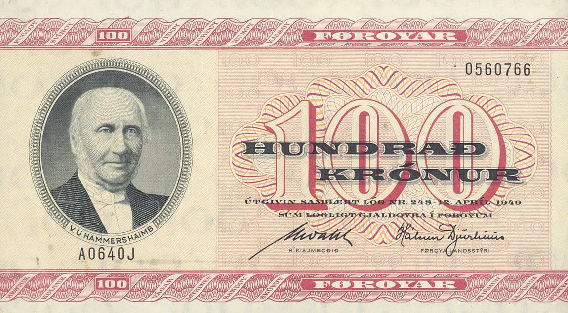 Front of Faeroe Islands p17r1: 100 Kronur from 1964