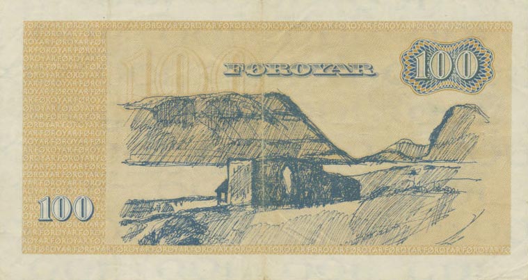 Back of Faeroe Islands p17r3: 100 Kronur from 1969