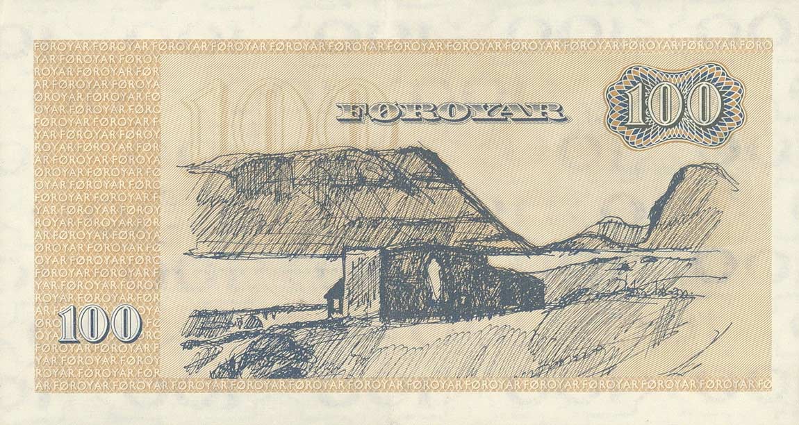 Back of Faeroe Islands p17r4: 100 Kronur from 1972