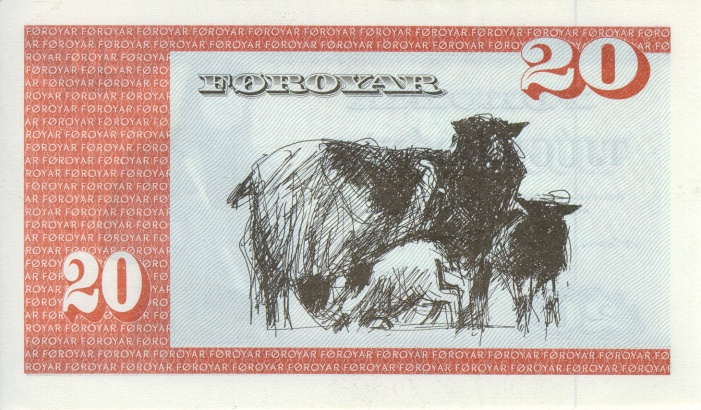 Back of Faeroe Islands p19a: 20 Kronur from 1986