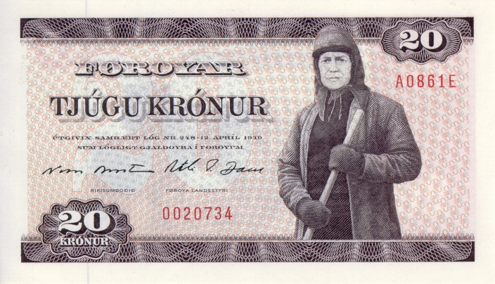 Front of Faeroe Islands p19a: 20 Kronur from 1986