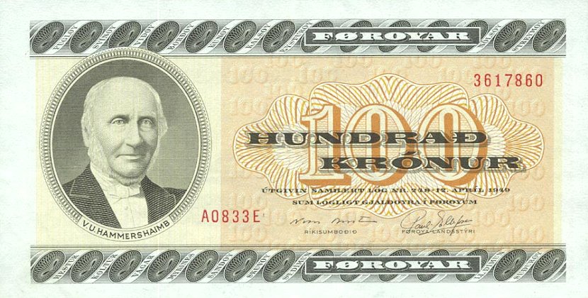 Front of Faeroe Islands p21b: 100 Kronur from 1983