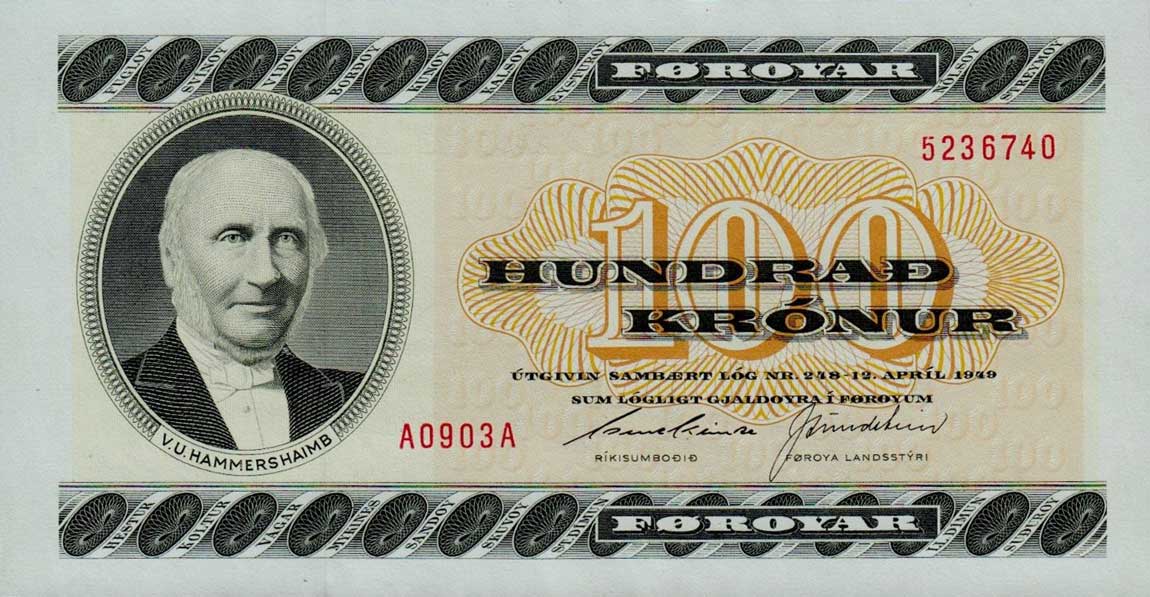 Front of Faeroe Islands p21e: 100 Kronur from 1990