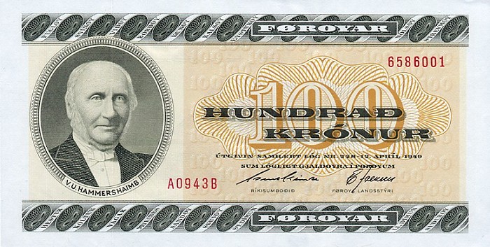 Front of Faeroe Islands p21f: 100 Kronur from 1994