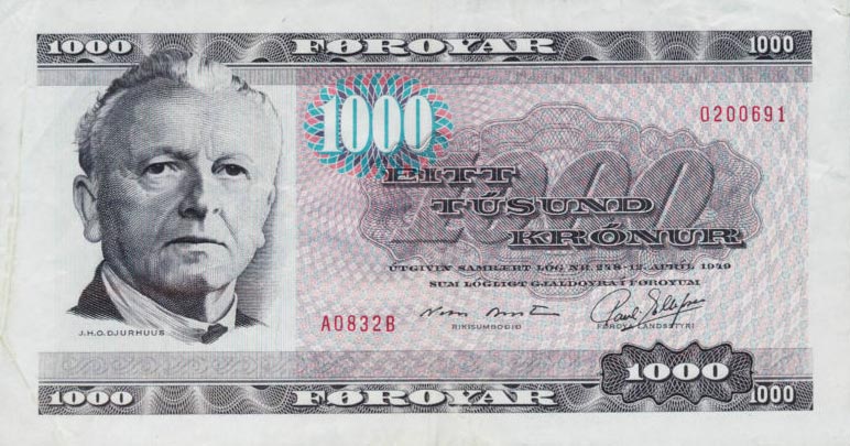 Front of Faeroe Islands p23b: 1000 Kronur from 1983