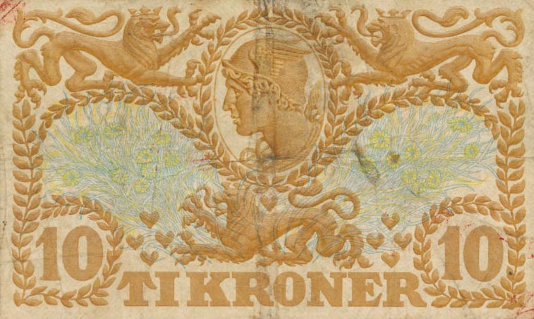 Back of Faeroe Islands p3c: 10 Kronur from 1940