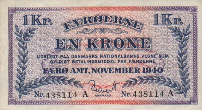 Front of Faeroe Islands p9a: 1 Kroner from 1940