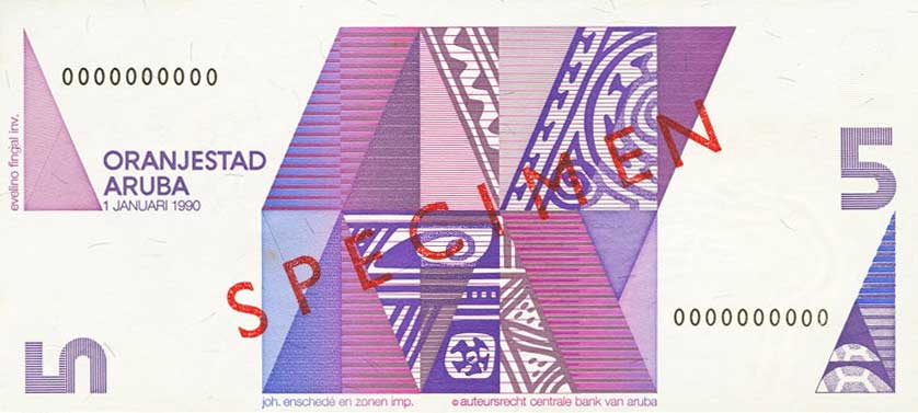Back of Aruba p6s: 5 Florin from 1990