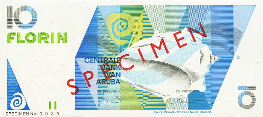 Front of Aruba p7s: 10 Florin from 1990