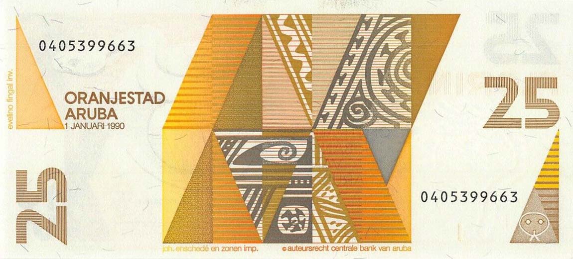 Back of Aruba p8a: 25 Florin from 1990