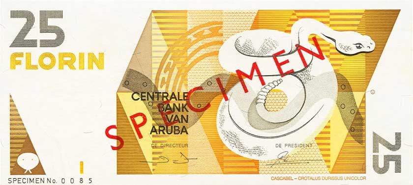 Front of Aruba p8s: 25 Florin from 1990