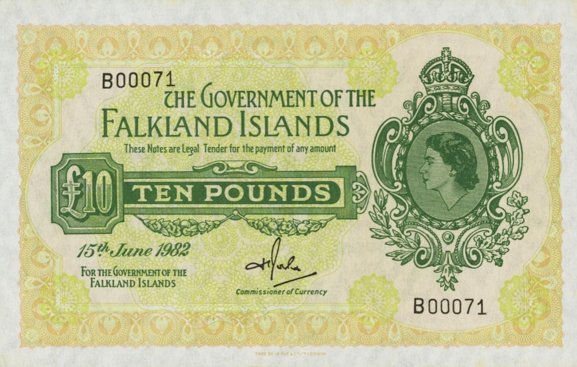 Front of Falkland Islands p11c: 10 Pounds from 1982