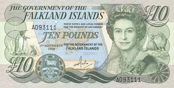 Front of Falkland Islands p14a: 10 Pounds from 1986