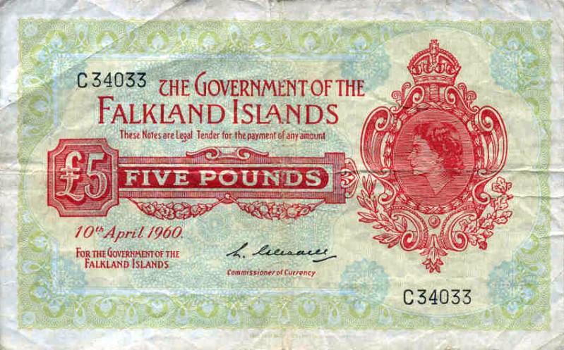 Front of Falkland Islands p9a: 5 Pounds from 1960