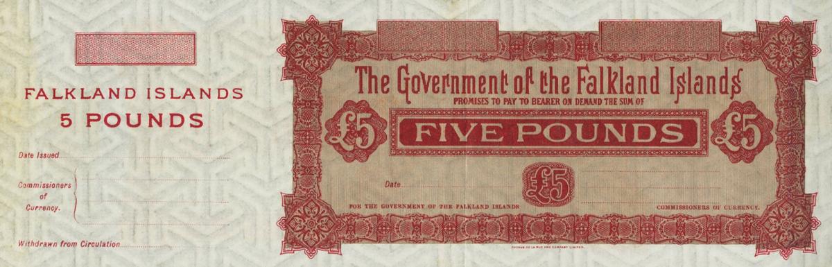 Front of Falkland Islands pA4: 5 Pounds from 1899