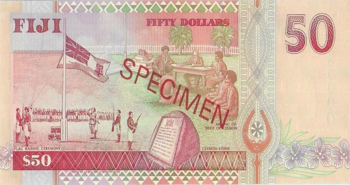 Back of Fiji p100s2: 50 Dollars from 1996