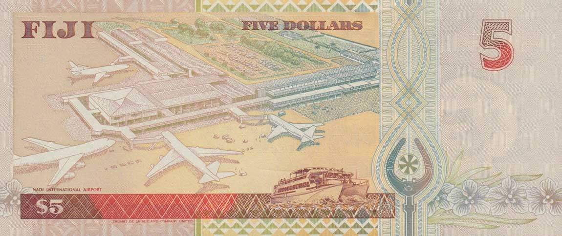 Back of Fiji p101b: 5 Dollars from 1998