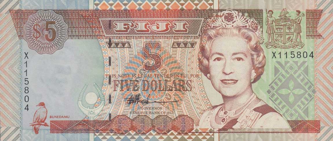 Front of Fiji p101b: 5 Dollars from 1998