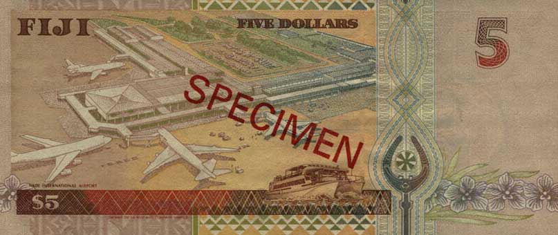 Back of Fiji p101s1: 5 Dollars from 1998