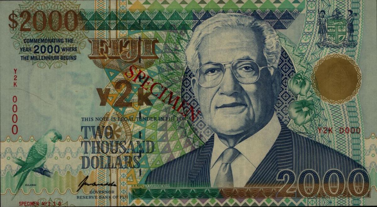 Front of Fiji p103s: 2000 Dollars from 2000