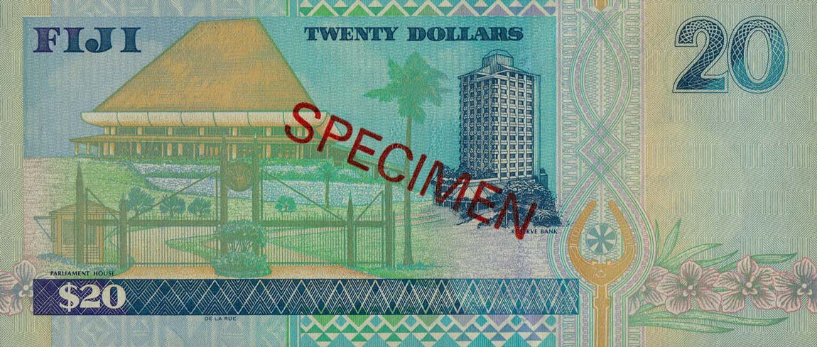 Back of Fiji p107s: 20 Dollars from 2002