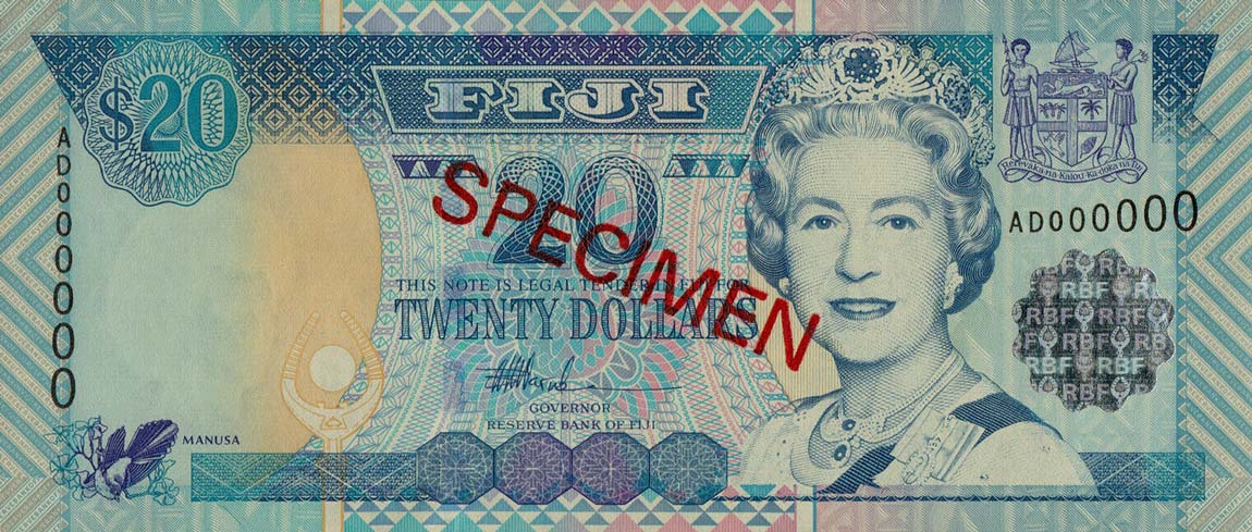 Front of Fiji p107s: 20 Dollars from 2002