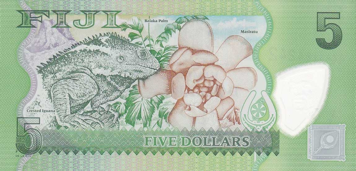 Back of Fiji p115r: 5 Dollars from 2013