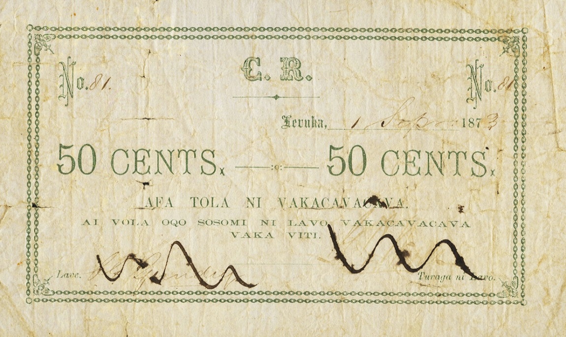 Front of Fiji p11b: 50 Cents from 1872