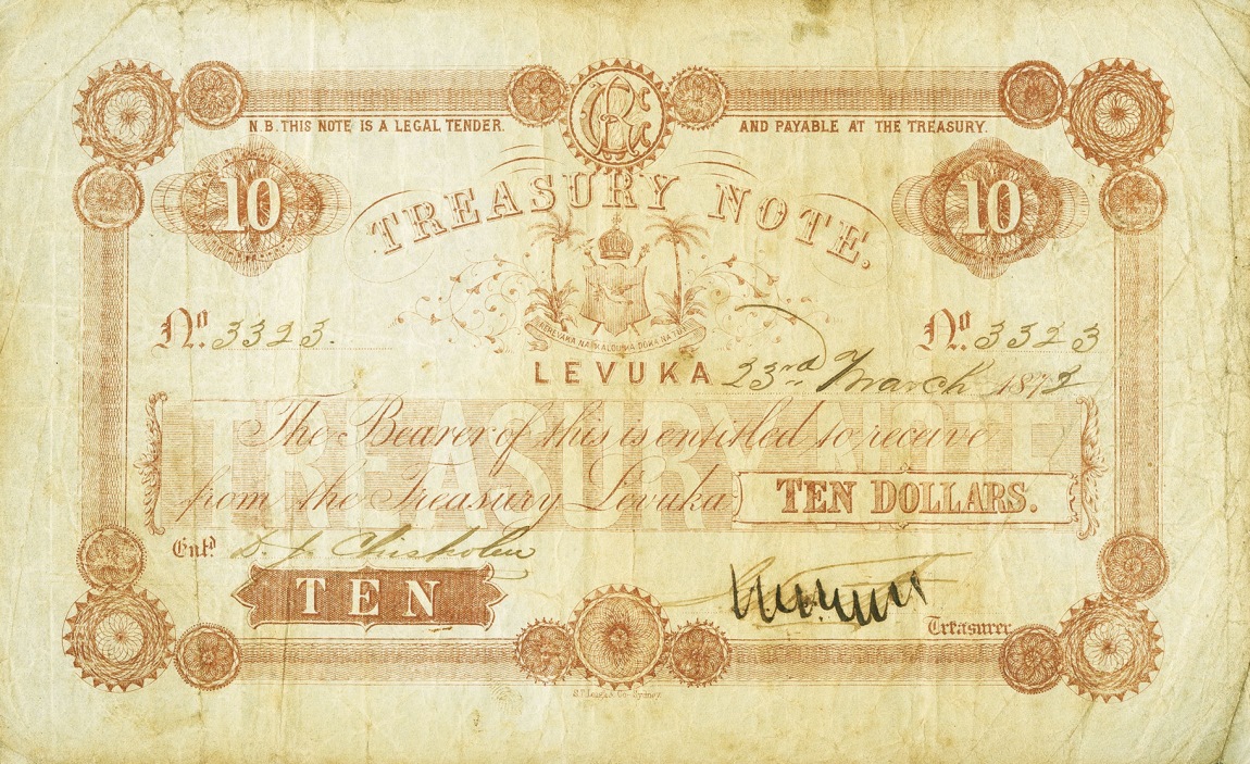 Front of Fiji p16b: 10 Dollars from 1872