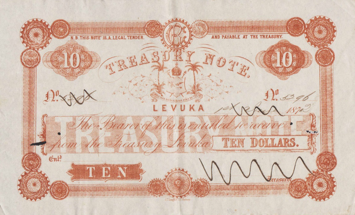 Front of Fiji p16r: 10 Dollars from 1872